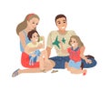 Happy family portait isolated on white background. Vector cartoon illustration Royalty Free Stock Photo