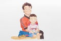 Happy family portrait cute cartoon painting