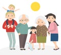 Happy family portrait. Father and mother, son and daughter, grandparents in one picture together Royalty Free Stock Photo