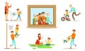 Happy Family Portrait, Grandparents, Parents and Children Having Good Time Together Set Flat Vector Illustration Royalty Free Stock Photo