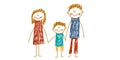 Happy family portrait. Happy family with cheerful smile. Mother, father, sister, brother. Kids drawing style. Little