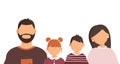 Happy family portrait of parents and kids: father, mother, son and daughter without faces isolated on the white background. Family Royalty Free Stock Photo