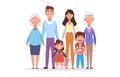 Happy family portrait. Vector people. Father, mother, grandmother, grandfather and children. Three generations. Royalty Free Stock Photo