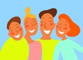 Happy family posing and show smiles. Smiling people with healthy teeth. Bright illustration, flat style. Royalty Free Stock Photo