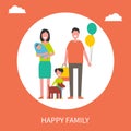 Happy Family Poster Mother Father Sons and Pet