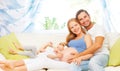 Happy family. pregnant mother, father, and child daughter at hom Royalty Free Stock Photo