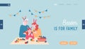 Happy Family Prepare for Easter Celebration Landing Page. Grandmother, Mother and Little Girl Wearing Rabbit Ears