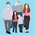 Happy family in protection mask, against virus