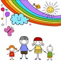 Happy family and rainbow