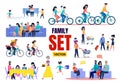 Happy Family Relatives Characters Vector Flat Set