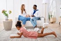 Happy family relaxing in living room Royalty Free Stock Photo