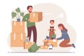 Happy family relocates to new apartment character flat vector illustration concept Royalty Free Stock Photo