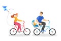 Happy family ride bike. Healthy activity, outdoor exercise