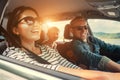 Happy family ride in the car Royalty Free Stock Photo