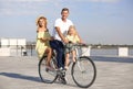 Happy family riding bicycle outdoors Royalty Free Stock Photo