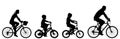 Happy family riding bicycle together, silhouette. Royalty Free Stock Photo