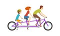 Happy Family Riding Tandem Bicycle, Father, Mother and Son Cycling Outdoor, Active Lifestyle Concept Cartoon Vector Royalty Free Stock Photo