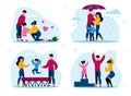 Happy Family Routines, Activities Vector Concepts