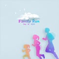 Happy family running silhouettes watercolor. Healthy life