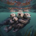 A Happy Family of Sea Otters Enjoying the Summer Sun Royalty Free Stock Photo