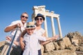 Happy family selfie travel photo cropping for share in social ne Royalty Free Stock Photo