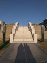 Happy family shadows at the city park front of stair Royalty Free Stock Photo