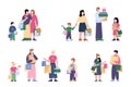 Happy family shoppers man and woman with children hold lot shopping bags. Royalty Free Stock Photo