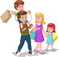 Happy Family After Shopping Cartoon