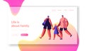 Happy Family on Shopping Landing Page. Mother and Father Walk Hold Little Daughter Hand Website or Web Page