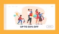 Happy Family Shopping Landing Page Template. Father, Mother and Little Kids Holding Paper Bags and Balloons Visit Shop Royalty Free Stock Photo