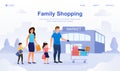 Young attractive couple with two children standing in front of a shopping mall. Happy Family after shopping. Parents Royalty Free Stock Photo