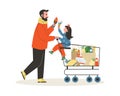 Happy family on shopping together cartoon flat vector illustration isolated. Royalty Free Stock Photo