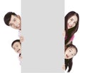 Happy family showing the  Blank Board and banner On White Background Royalty Free Stock Photo