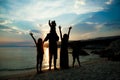 happy family silhouette at greek sea background