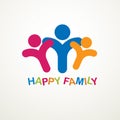 Happy family simple vector logo or icon created with people geom Royalty Free Stock Photo