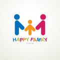 Happy family simple vector logo or icon created with people geometric signs. Tender and protective relationship of father, mother Royalty Free Stock Photo