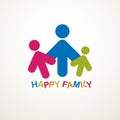 Happy family simple vector logo or icon created with people geometric signs. Tender and protective relationship of father, mother Royalty Free Stock Photo