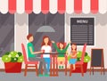 Family Sitting in Cafe Outdoor, Leisure Vector