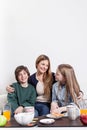 Happy family sitting in the couch Royalty Free Stock Photo