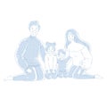 Happy family sitting on the floor. Parents and children hugging. Hand drawn style, monochrome vector illustrations. Royalty Free Stock Photo