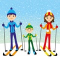 Happy family skiing.