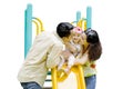 Happy family with a slide Royalty Free Stock Photo