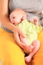 Smiling newborn baby boy on momÃÂ´s lap Royalty Free Stock Photo