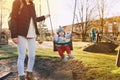 Happy family spend time together outdoors. Royalty Free Stock Photo