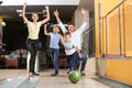 Happy family spending time together in bowling Royalty Free Stock Photo