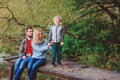 Happy family spending time together outdoor. Lifestyle capture, rural cozy scene Royalty Free Stock Photo