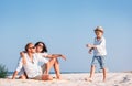 Happy family spent vacation time on the sea coast Royalty Free Stock Photo