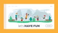 Happy Family Splashing with Water in Summer Landing Page Template. Characters on Back Yard Shooting with Toy Water Guns