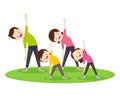 Happy Family Sport Activity. Mother, Father and Kid Doing Morning Exercising at Home