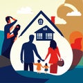 Happy family standing in front of the house. Vector illustration in flat style Generative AI Royalty Free Stock Photo